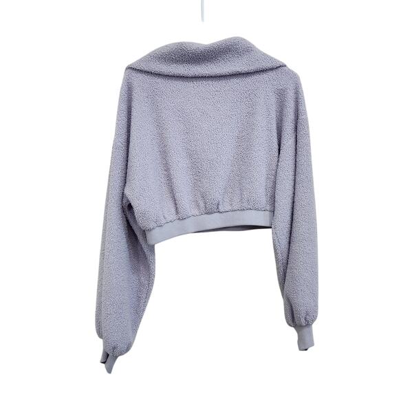 BDG Urban Outfitters Quarter Zip Cropped Sweatshirt Lilac Faux Fur Size Large - Picture 2 of 7